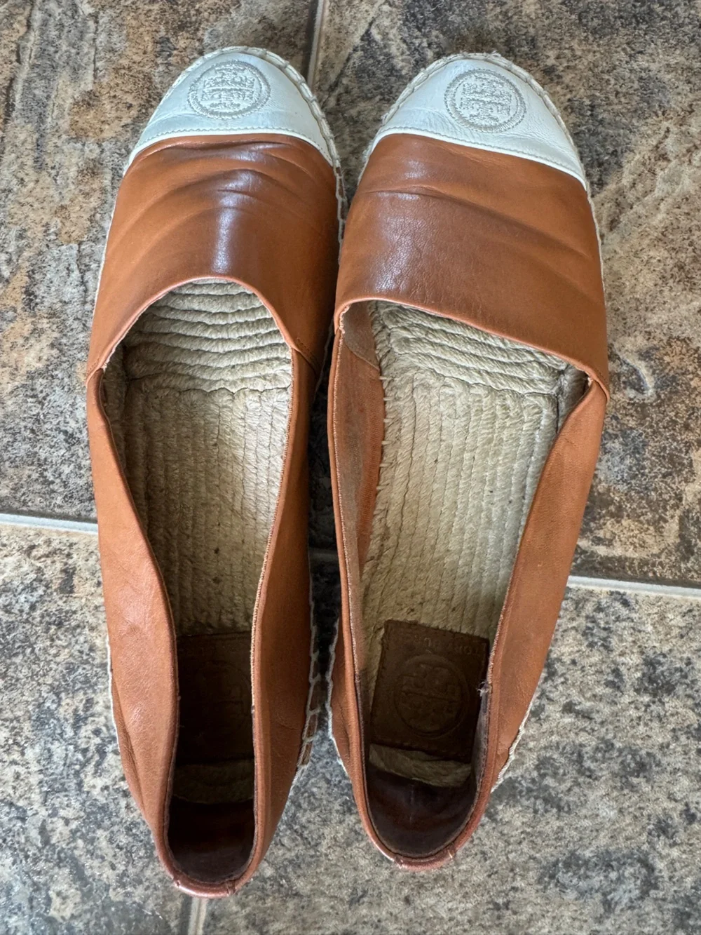 Tory Burch Colorblock Nappa Leather Espadrille Shoes- Tan, Women’s Size 9.5M